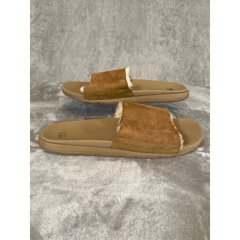 UGG Xavier Slides Men 13 Chestnut Suede Sheepskin Lined Treadlite Sandals
